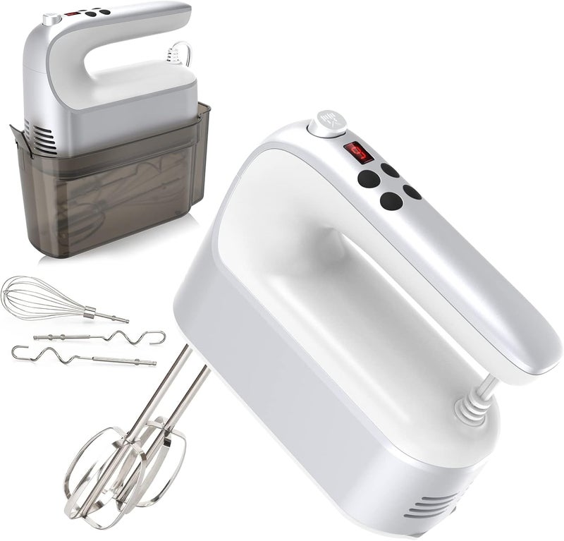 Yomelo 9-Speed Digital Hand Mixer Electric, 400W Powerful DC Motor, Hand Mixer Electric Handheld with Snap-On Storage Case, 5 Stainless Steel Accessories, Beaters, Dough Hooks, Whisk(Silvery White) - Image 1